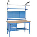 72&quot;W x 30&quot;D Workbench, 1-3/4&quot; Thick Shop Top Safety Edge Complete Bench, Blue