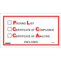 Full Face Envelopes, 5-1/2x10&quot;, &quot;Packing List/Cert of Compliance/Cert of Analysis&quot;, 1000/Case, PL97