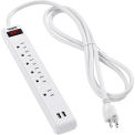 12" 5+1 Outlet Strip & Surge Protector w/USB Ports, 900 Joules, 6-ft Cord, White