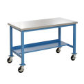 Mobile Production Workbench, Stainless Steel Square Edge, 48&quot;W x 30&quot;D, Blue