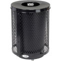 Outdoor Diamond Steel Trash Can With Flat Lid & Base, 36 Gallon, Black
