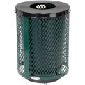 Outdoor Diamond Steel Trash Can With Flat Lid & Base, 36 Gallon, Green