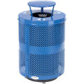 32 Gallon Deluxe Thermoplastic Perf Recycling Receptacle, Rain Bonnet & Base, Blue