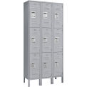 3-Tier 9 Door Locker, 12&quot;Wx15&quot;Dx24&quot;H, Gray, Unassembled