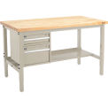 72&quot;W x 30&quot;D Workbench, 1-3/4&quot; Thick Birch Top Square Edge with Drawers & Shelf, Tan