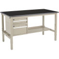 72&quot;W x 30&quot;D Workbench, 1&quot; Thick Phenolic Resin Safety Edge with Drawers & Shelf, Tan