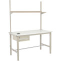 60"W x 30"D Workbench, 1-5/8" Thick ESD Laminate Safety Edge with Drawer, Upright & Shelf, Tan