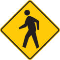 Pedestrian Crossing Pictrogram Sign, BLK/YLW, HIP Reflective, Alum, 24&quot;W x 24&quot;H