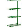 Nexel Poly-Green, 4 Tier, Wire Shelving Add-On Unit, 72&quot;W x 24&quot;D x 54&quot;H