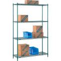 Nexel Poly-Green, 4 Tier, Wire Shelving Starter Unit, 54&quot;W x 14&quot;D x 86&quot;H