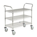 Nexel Chrome Utility Cart w/3 Shelves & Poly Casters, 1200 lb. Capacity, 30&quot;L x 24&quot;W x 39&quot;H