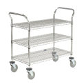Nexel Chrome Utility Cart w/3 Shelves & Poly Casters, 1200 lb. Capacity, 42"L x 24"W x 39"H