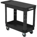 Industrial Service & Utility Cart, Plastic 2 Shelf Flat Black, 38&rdquo; x 17-1/2&rdquo;, 5&quot; Rubber Casters
