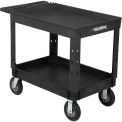 Plastic Utility Cart with Tray Top, 2 Shelf, 44&quot;Lx25-1/2&quot;W, 8&quot; Casters, Black