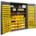 Durham Storage Bin Cabinet 3502-138-3S-95 - 138 Yellow Hook-On Bins 3 Adj. Shelves 48&quot;Wx24&quot;Dx72&quot;H