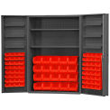 Durham Storage Bin Cabinet DC48-842S6DS-1795 - 84 Red Hook-On Bins 2 Adj. Shelves 48&quot;W x 24&quot;D x 72&quot;H