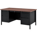60"W x 30"D Steel Teachers Desk, Mahogany Top with Black Frame