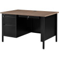 48"W x 30"D Steel Teachers Desk, Walnut Top with Black Frame