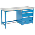 Global Industrial 72&quot;Wx30&quot;D Modular Workbench with 3 Drawers, Stainless Steel Square Edge, BL