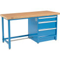 Global Industrial 72&quot;W x 30&quot;D Modular Workbench with 3 Drawers, Shop Top Safety Edge, Blue