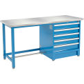 Global Industrial 72&quot;Wx30&quot;D Modular Workbench with 5 Drawers, Stainless Steel Square Edge, BL