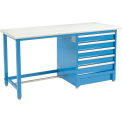 Global Industrial 72&quot;Wx30&quot;D Modular Workbench W/ 5 Drawers, Plastic Laminate Safety Edge, Blue
