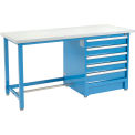 Global Industrial 72&quot;Wx30&quot;D Modular Workbench W/ 5 Drawers, Plastic Laminate Square Edge, Blue