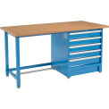 Global Industrial 72&quot;W x 30&quot;D Modular Workbench with 5 Drawers, Shop Top Square Edge, Blue