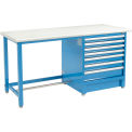 Global Industrial 72&quot;Wx30&quot;D Modular Workbench W/ 7 Drawers, Plastic Laminate Safety Edge, Blue