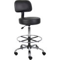 Global Industrial Vinyl Medical Stool with Backrest and Footring, Black