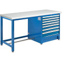Global Industrial 72&quot;W x 30&quot;D Modular Workbench with 7 Drawers, ESD Laminate Safety Edge, Blue