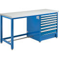 Global Industrial 72&quot;W x 30&quot;D Modular Workbench with 7 Drawers, ESD Laminate Square Edge, Blue
