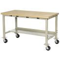 Mobile Workbench with Power Apron, Maple Block Square Edge, 48&quot;W x 30&quot;D, Tan