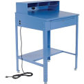 34-1/2&quot;W x 30&quot;D x 38&quot;H Shop Desk with Pigeonhole Riser, Electrical Outlets, Sloped Surface, Blue