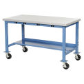 Mobile Workbench with Power Apron, ESD Square Edge, 72&quot;W x 36&quot;D, Blue