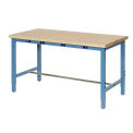 48&quot;W x 30&quot;D Adjustable Height Workbench, Power Apron, 1-3/4&quot; Thick Maple Top Safety Edge, Blue