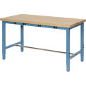 48"W x 30"D Adjustable Height Workbench, Power Apron, 1-3/4" Thick Maple Top Square Edge, Blue