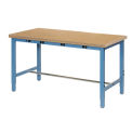 48"W x 30"D Adjustable Height Workbench, Power Apron, 1-3/4" Thick Shop Top Safety Edge, Blue