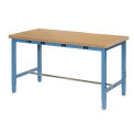 48"W x 30"D Adjustable Height Workbench, Power Apron, 1-1/2" Thick Shop Top Square Edge, Blue