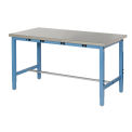 48"W x 30"D Adjustable Height Workbench, Power Apron, 1-1/2" Thick Stainless Steel Square Edge, Blue