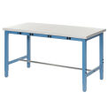 48&quot;Wx36&quot;D Adjustable Height Workbench, Power Apron, 1-5/8&quot; Thick Plastic Laminate Safety Edge, Blue
