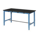 60&quot;W x 30&quot;D Adjustable Height Workbench, Power Apron, 1-5/8&quot; Thick Phenolic Resin Safety Edge, Blue