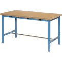 60"W x 36"D Adjustable Height Workbench, Power Apron, 1-1/2" Thick Shop Top Square Edge, Blue