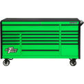 Extreme Tools DX722117RCGNBK 17 Drawer Green W/Black Pulls Triple Bank Roller Cabinet, 72&quot;W x 21&quot;D