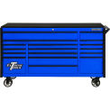 Extreme Tools DX722117RCBLBK 17 Drawer Blue W/Black Pulls Triple Bank Roller Cabinet, 72&quot;W x 21&quot;D