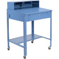 34-1/2&quot;W x 30&quot;D x 38&quot;H Mobile Shop Desk with Pigeonhole Compartment Riser Sloped Surface, Blue