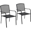 Outdoor Cafe Steel Mesh Stacking Armchair, Black, 2 Pack