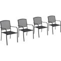 Outdoor Cafe Steel Mesh Stacking Armchair, Black, 4 Pack
