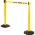 Global Industrial Retractable Belt Barrier, 40" Yellow Post, 11' Yellow "Caution" Belt - Pkg Qty 2