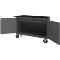 Durham Mfg Mobile Bench Cabinet, Rubber Top, 2 Doors 2 Drawers, 54-1/8&quot;W x 24-1/4&quot;D, Gray